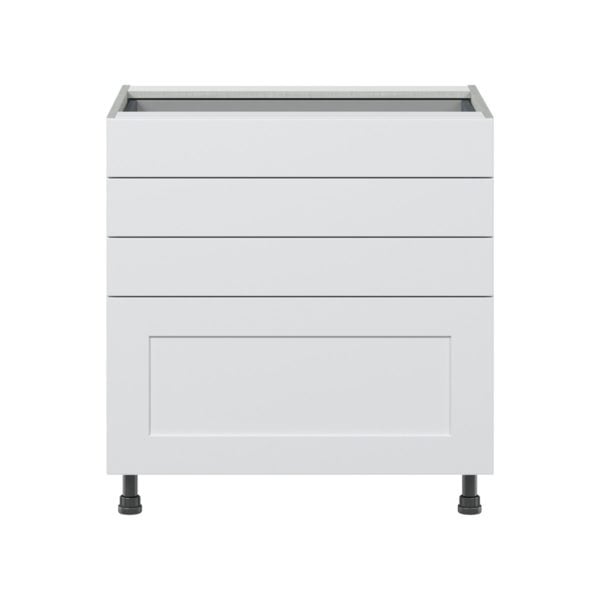 Jasmine Painted Warm White  Shaker Assembled Base Cabinet with 4 Drawers (36 in. W x 34.5 in. H x 24 in. D)