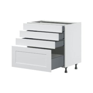 Jasmine Painted Warm White  Shaker Assembled Base Cabinet with 4 Drawers (36 in. W x 34.5 in. H x 24 in. D)