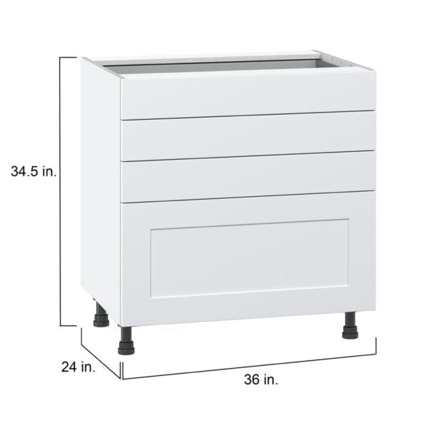 Jasmine Painted Warm White  Shaker Assembled Base Cabinet with 4 Drawers (36 in. W x 34.5 in. H x 24 in. D)