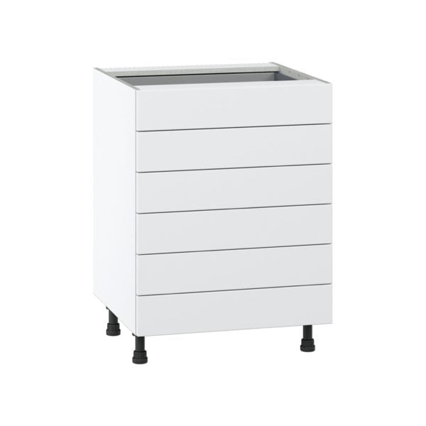 Jasmine Painted Warm White  Shaker Assembled Base Cabinet with 6 Drawers (24 in. W x 34.5 in. H x 24 in. D)