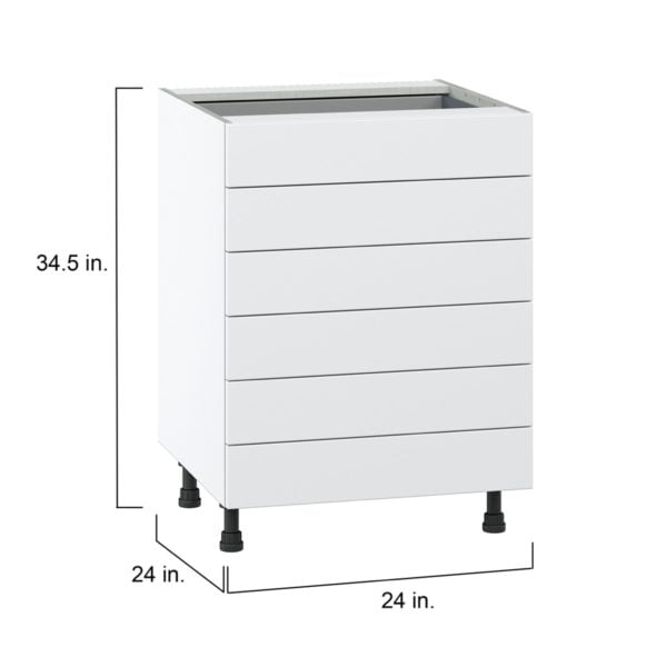 Jasmine Painted Warm White  Shaker Assembled Base Cabinet with 6 Drawers (24 in. W x 34.5 in. H x 24 in. D)