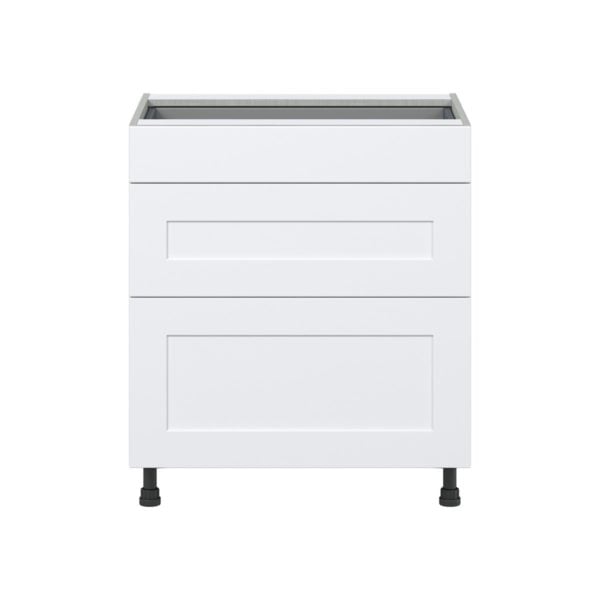 Jasmine Painted Warm White  Shaker Assembled Base Cabinet with 3 Drawers (30 in. W x 34.5 in. H x 24 in. D)