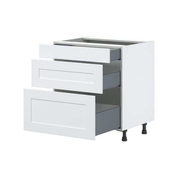 Jasmine Painted Warm White  Shaker Assembled Base Cabinet with 3 Drawers (30 in. W x 34.5 in. H x 24 in. D)