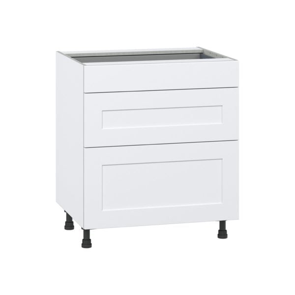 Jasmine Painted Warm White  Shaker Assembled Base Cabinet with 3 Drawers (30 in. W x 34.5 in. H x 24 in. D)