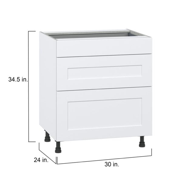 Jasmine Painted Warm White  Shaker Assembled Base Cabinet with 3 Drawers (30 in. W x 34.5 in. H x 24 in. D)