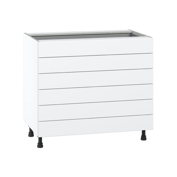 Jasmine Painted Warm White  Shaker Assembled Base Cabinet with 6 Drawers (36 in. W x 34.5 in. H x 24 in. D)