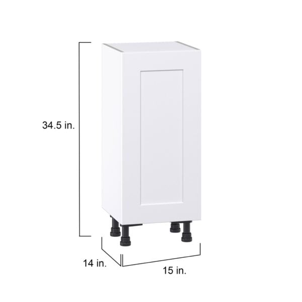 Jasmine Painted Warm White  Shaker Assembled Shallow Base Cabinet with a Full High Door and 3 Inner Drawers (15 in. W x 34.5 in. H x 14 in. D)