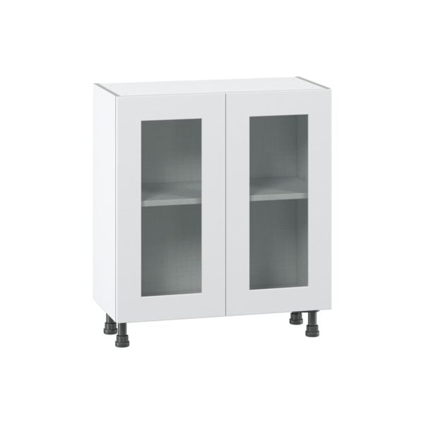 Jasmine Painted Warm White  Shaker Assembled Shallow Base Cabinet with 2 Full High Glass Doors (30 in. W x 34.5 in. H x 14 in. D)