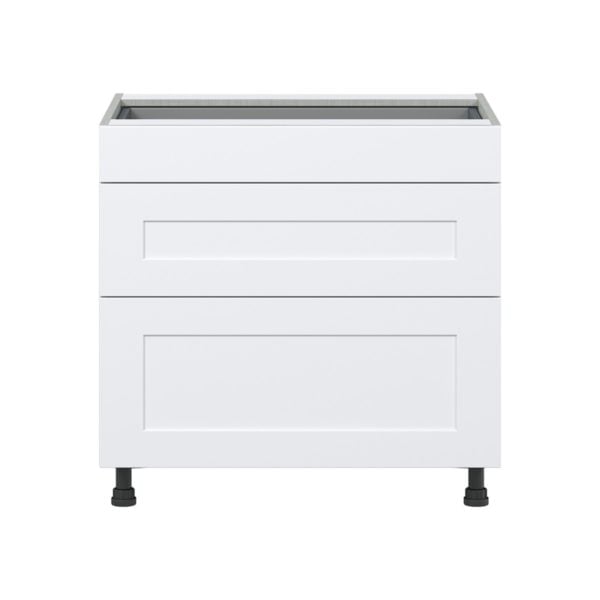 Jasmine Painted Warm White  Shaker Assembled Base Cabinet with 3 Drawers (36 in. W x 34.5 in. H x 24 in. D)