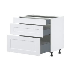 Jasmine Painted Warm White  Shaker Assembled Base Cabinet with 3 Drawers (36 in. W x 34.5 in. H x 24 in. D)