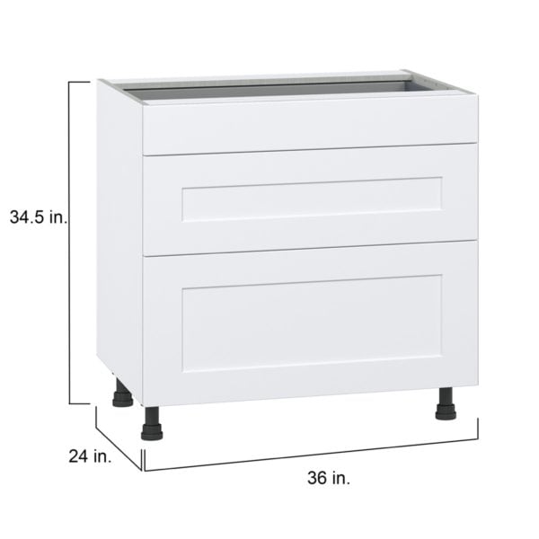 Jasmine Painted Warm White  Shaker Assembled Base Cabinet with 3 Drawers (36 in. W x 34.5 in. H x 24 in. D)