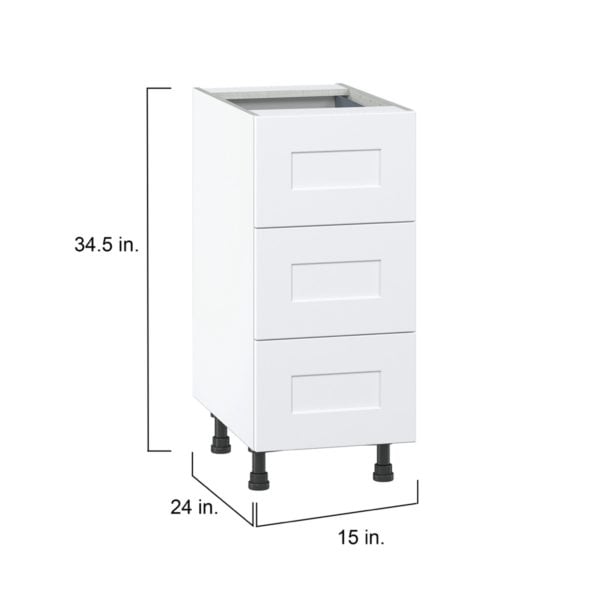 Jasmine Painted Warm White  Shaker Assembled Base Cabinet with Three 10 in. Drawers and 1 Inner Drawer (15 in. W x 34.5 in. H x 24 in. D)