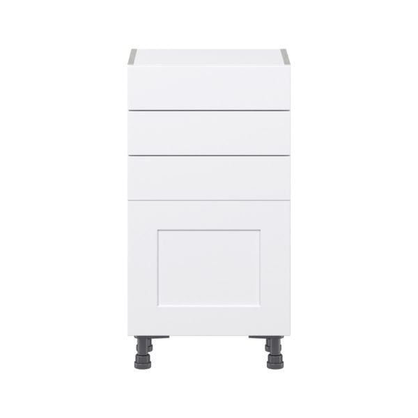 Jasmine Painted Warm White  Shaker Assembled Shallow Base Cabinet with 1 Door and Three 5 In. Drawers (18 in. W x 34.5 in. H x 14 in. D)