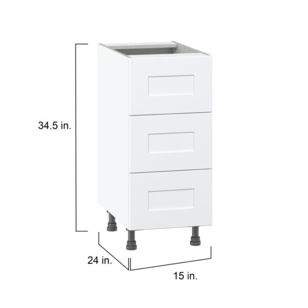 Jasmine Painted Warm White  Shaker Assembled Base Cabinet with Three 10 in. Drawers (15 in. W x 34.5 in. H x 24 in. D)