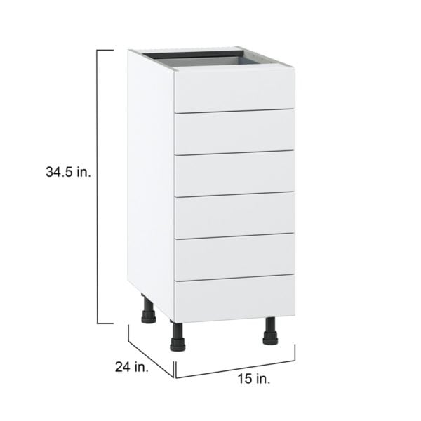 Jasmine Painted Warm White  Shaker Assembled Base Cabinet with 6 Drawers (15 in. W x 34.5 in. H x 24 in. D)