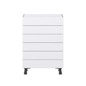 Jasmine Painted Warm White  Shaker Assembled Shallow Base Cabinet with 6 Drawers (24 in. W x 34.5 in. H x 14 in. D)