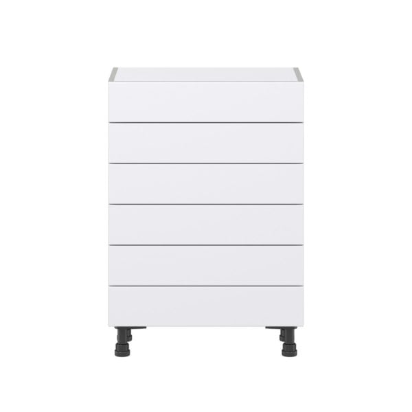 Jasmine Painted Warm White  Shaker Assembled Shallow Base Cabinet with 6 Drawers (24 in. W x 34.5 in. H x 14 in. D)