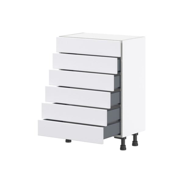 Jasmine Painted Warm White  Shaker Assembled Shallow Base Cabinet with 6 Drawers (24 in. W x 34.5 in. H x 14 in. D)