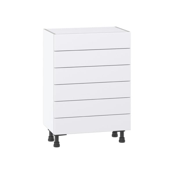 Jasmine Painted Warm White  Shaker Assembled Shallow Base Cabinet with 6 Drawers (24 in. W x 34.5 in. H x 14 in. D)