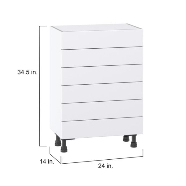 Jasmine Painted Warm White  Shaker Assembled Shallow Base Cabinet with 6 Drawers (24 in. W x 34.5 in. H x 14 in. D)