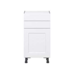 Jasmine Painted Warm White  Shaker Assembled Shallow Base Cabinet with 1 Door and Two 10 in. Drawers (18 in. W x 34.5 in. H x 14 in. D)