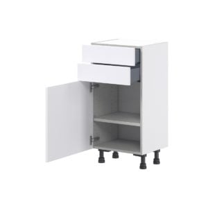 Jasmine Painted Warm White  Shaker Assembled Shallow Base Cabinet with 1 Door and Two 10 in. Drawers (18 in. W x 34.5 in. H x 14 in. D)