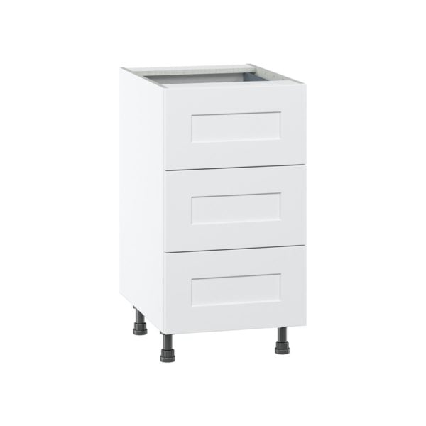 Jasmine Painted Warm White  Shaker Assembled Base Cabinet with Three 10 in. Drawers and 1 Inner Drawer (18 in. W x 34.5 in. H x 24 in. D)