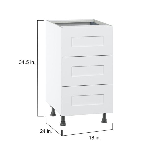 Jasmine Painted Warm White  Shaker Assembled Base Cabinet with Three 10 in. Drawers and 1 Inner Drawer (18 in. W x 34.5 in. H x 24 in. D)