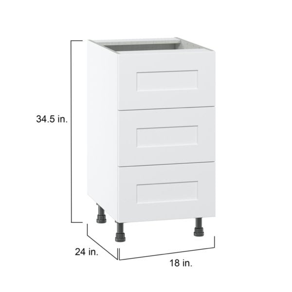 Jasmine Painted Warm White  Shaker Assembled Base Cabinet with Three 10 in. Drawers (18 in. W x 34.5 in. H x 24 in. D)