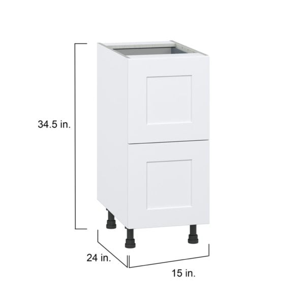 Jasmine Painted Warm White  Shaker Assembled Base Cabinet with 2 Drawers and 1 Inner Drawer (15 in. W x 34.5 in. H x 24 in. D)