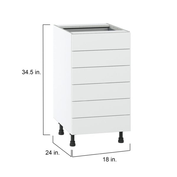 Jasmine Painted Warm White  Shaker Assembled Base Cabinet with 6 Drawers (18 in. W x 34.5 in. H x 24 in. D)