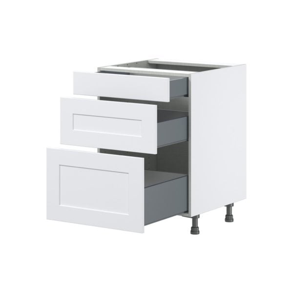 Jasmine Painted Warm White  Shaker Assembled Base Cabinet with 3 Drawers (24 in. W x 34.5 in. H x 24 in. D)