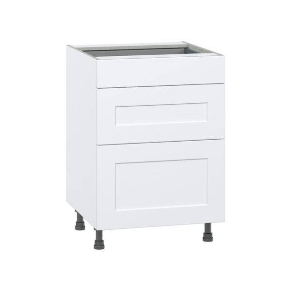 Jasmine Painted Warm White  Shaker Assembled Base Cabinet with 3 Drawers (24 in. W x 34.5 in. H x 24 in. D)