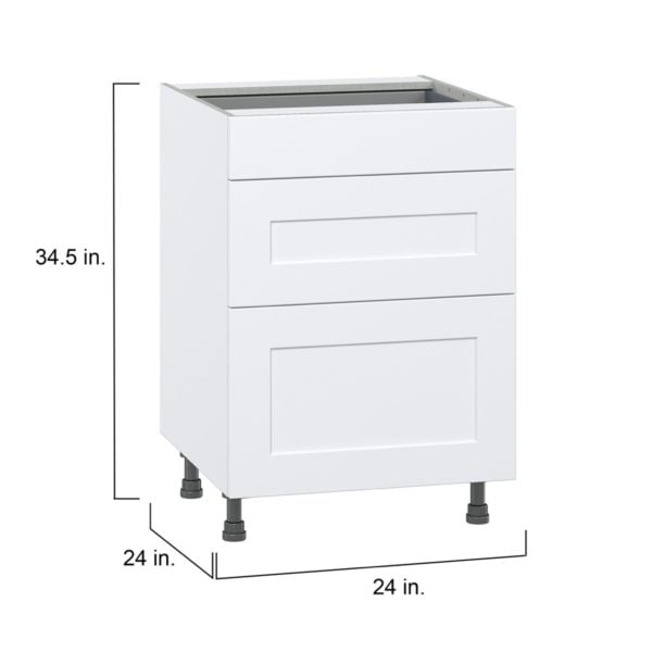 Jasmine Painted Warm White  Shaker Assembled Base Cabinet with 3 Drawers (24 in. W x 34.5 in. H x 24 in. D)