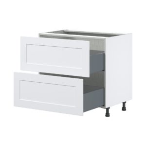 Jasmine Painted Warm White  Shaker Assembled Base Cabinet with 2 Drawers (36 in. W x 34.5 in. H x 24 in. D)