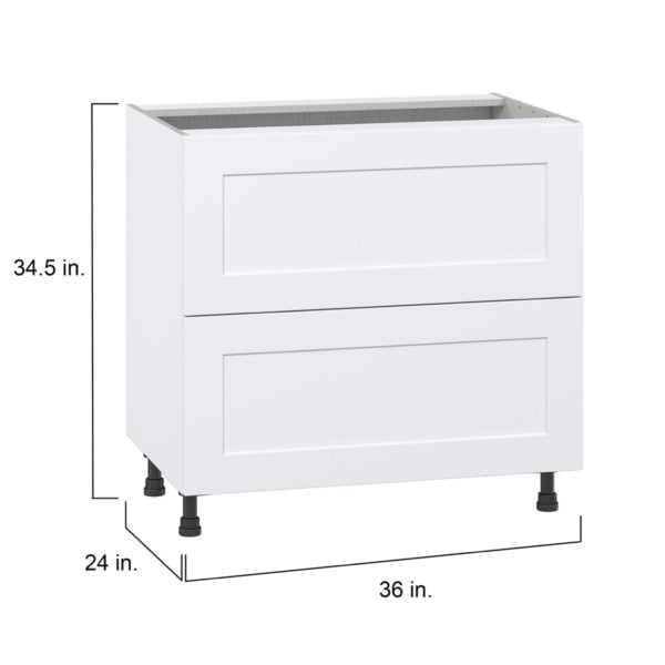 Jasmine Painted Warm White  Shaker Assembled Base Cabinet with 2 Drawers (36 in. W x 34.5 in. H x 24 in. D)