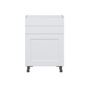 Jasmine Painted Warm White  Shaker Assembled Shallow Base Cabinet with 1 Door and Two 10 in. Drawers (24 in. W x 34.5 in. H x 14 in. D)