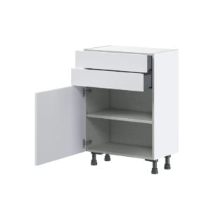 Jasmine Painted Warm White  Shaker Assembled Shallow Base Cabinet with 1 Door and Two 10 in. Drawers (24 in. W x 34.5 in. H x 14 in. D)