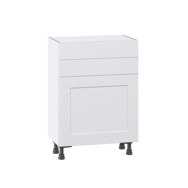 Jasmine Painted Warm White  Shaker Assembled Shallow Base Cabinet with 1 Door and Two 10 in. Drawers (24 in. W x 34.5 in. H x 14 in. D)