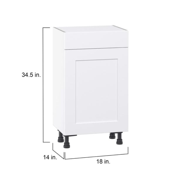 Jasmine Painted Warm White  Shaker Assembled Shallow Base Cabinet with 1 Door and 1 Drawer (18 in. W x 34.5 in. H x 14 in. D)