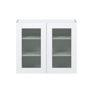 Jasmine Painted Warm White Assembled Wall  Cabinet with 2 Glass Doors (36 in. W x 30 in. H x 14 in. D)