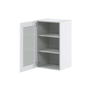 Jasmine Painted Warm White Assembled Wall  Cabinet with a Full High Glass Door (18 in. W x 30 in. H x 14 in. D)