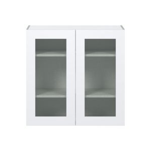 Jasmine Painted Warm White Assembled Wall  Cabinet with 2 Glass Doors (36 in. W x 35 in. H x 14 in. D)