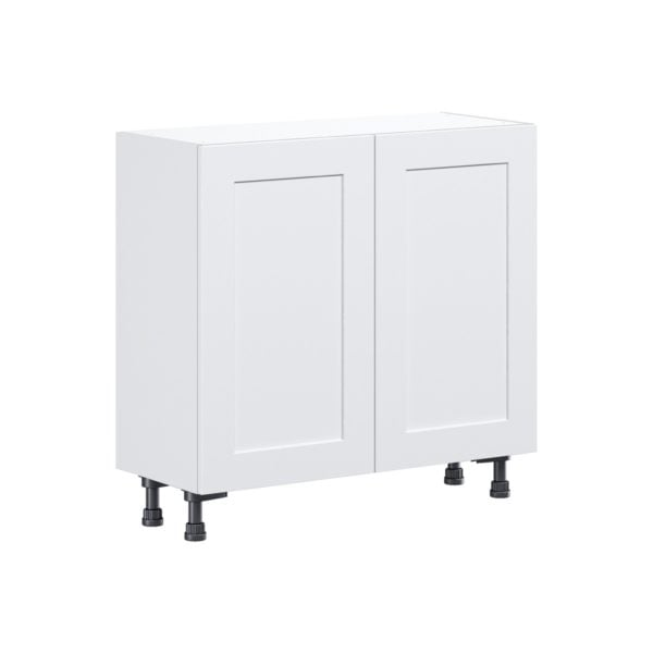 Jasmine Painted Warm White  Shaker Assembled Shallow Base Cabinet with 2 Full High Doors (36 in. W x 34.5 in. H x 14 in. D)