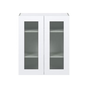 Jasmine Painted Warm White Assembled Wall  Cabinet with 2 Glass Doors (30 in. W x 35 in. H x 14 in. D)