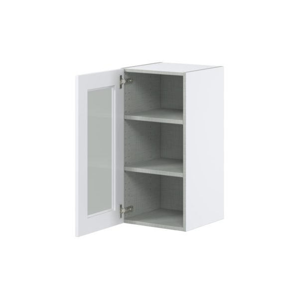 Jasmine Painted Warm White Assembled Wall  Cabinet with a Full High Glass Door (15 in. W x 30 in. H x 14 in. D)