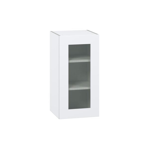 Jasmine Painted Warm White Assembled Wall  Cabinet with a Full High Glass Door (15 in. W x 30 in. H x 14 in. D)