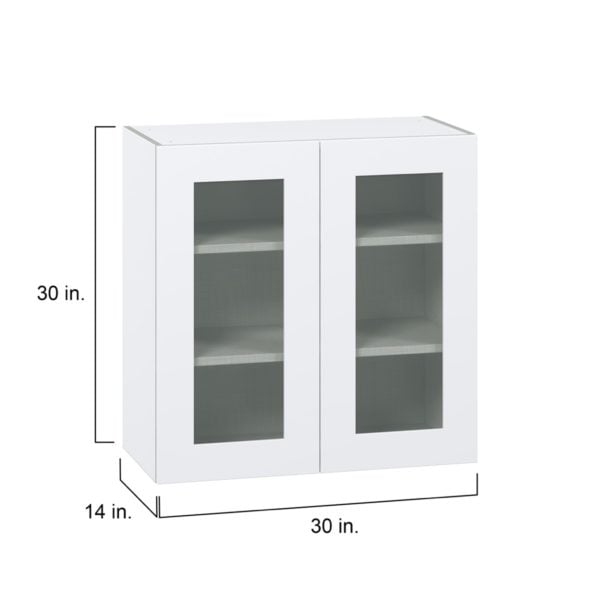 Jasmine Painted Warm White Assembled Wall  Cabinet with 2 Glass Doors (30 in. W x 30 in. H x 14 in. D)