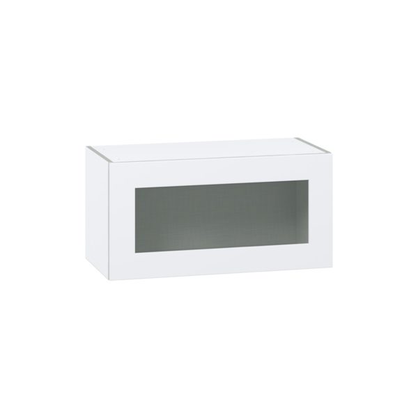 Jasmine Painted Warm White Assembled Wall Bridge  Cabinet with Lift Up Glass Door (30 in. W x 15 in. H x 14 in. D)