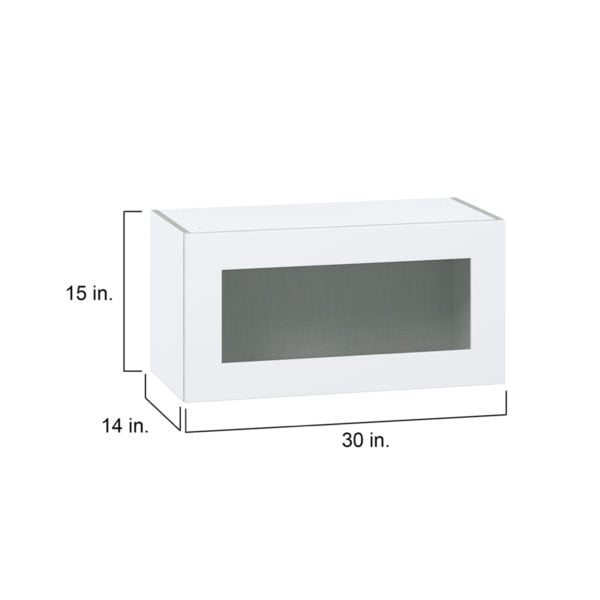 Jasmine Painted Warm White Assembled Wall Bridge  Cabinet with Lift Up Glass Door (30 in. W x 15 in. H x 14 in. D)